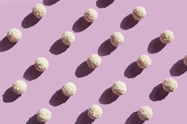 Sweets Coconut Candy Balls Purple Background High Resolution — Stock Photo, Image