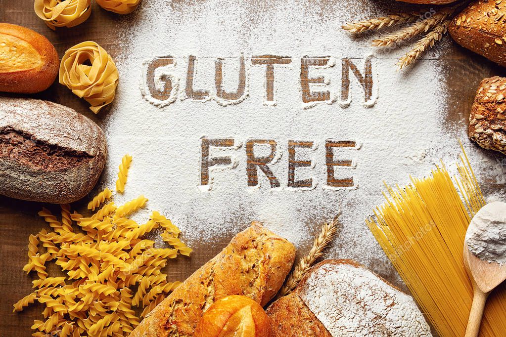 Gluten Free Food Products : Bread, Pasta, Bakery And Flour On Wooden Background. High Resolution