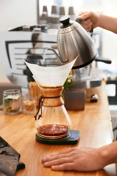 Preparing Fresh Coffee With Filter Brewer In Cafe. High Resolution.