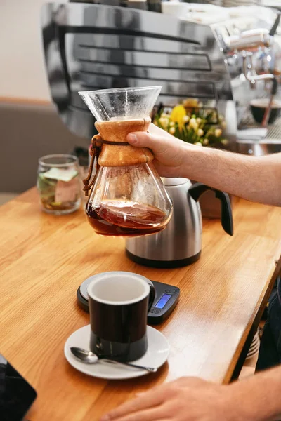 Zubereitung Von Frischem Kaffee Mit Filtern Café Hohe Auflösung — Stockfoto