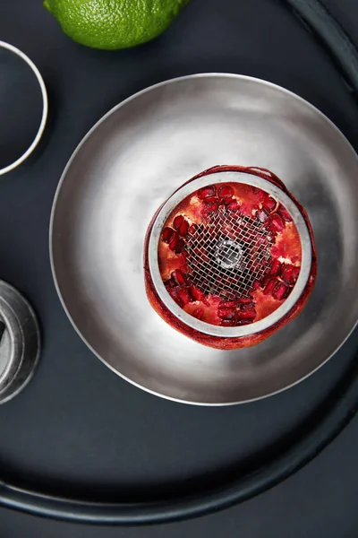 Fruit Shisha Hookah Bowl Black Background Pomegranate Cup Sieve Pipe — Stock Photo, Image