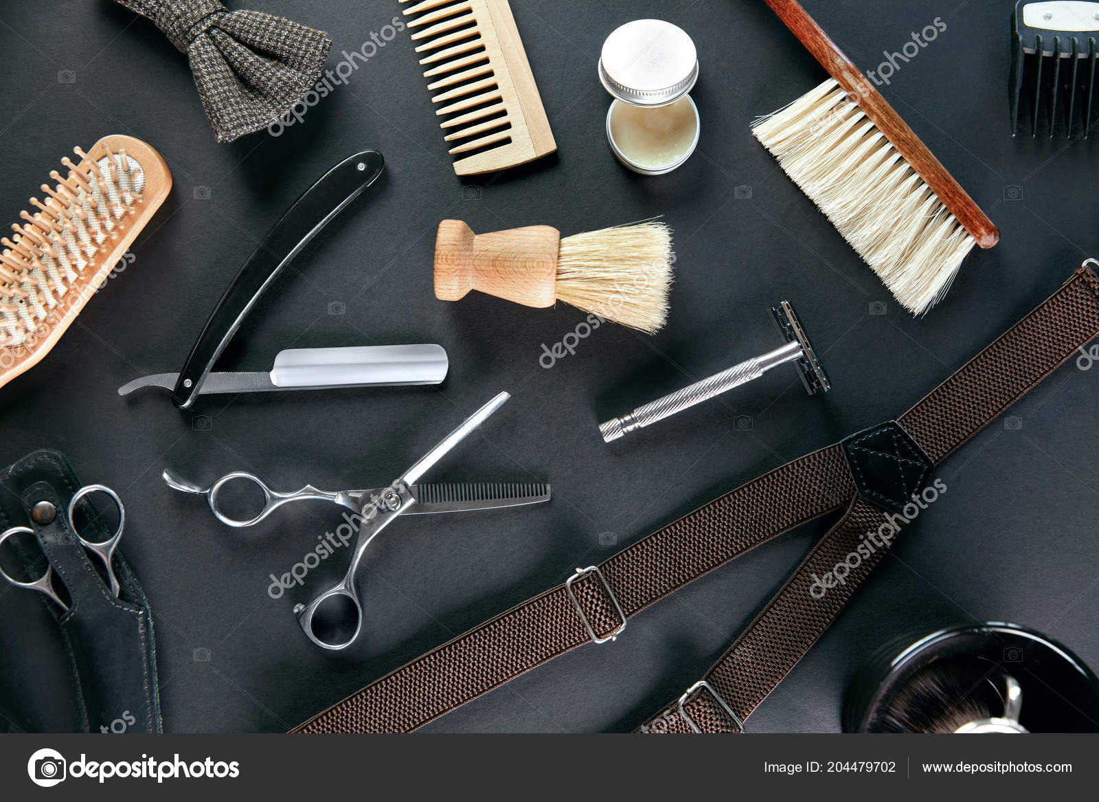 Barber Shop Tools Equipment Men's Grooming Tools Accessory Grey Background Stock by ©puhhha 204479702