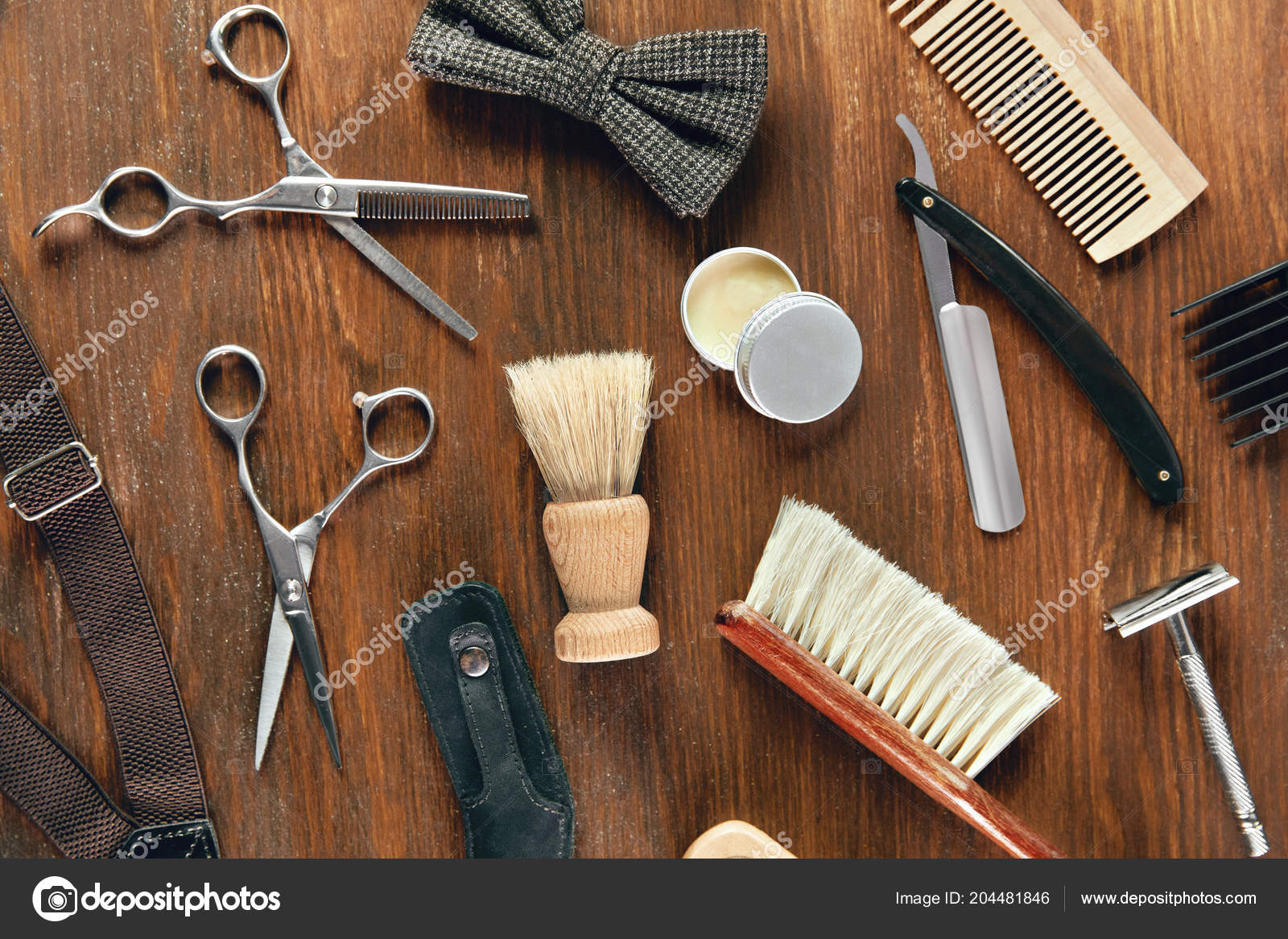 Barber Equipment Tools Wood Table Close Hairdresser Supplies Desk