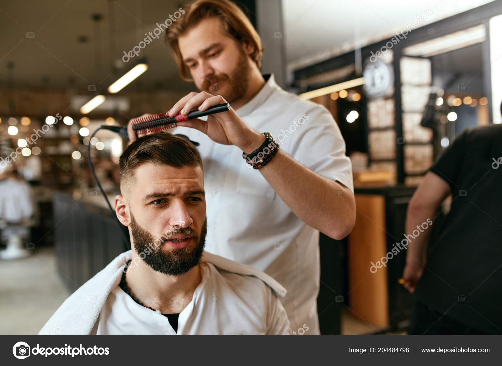 Men Hair Salon Man Barber Doing Hairstyle Barbershop Handsome Male Stock  Photo by ©puhhha 204484798