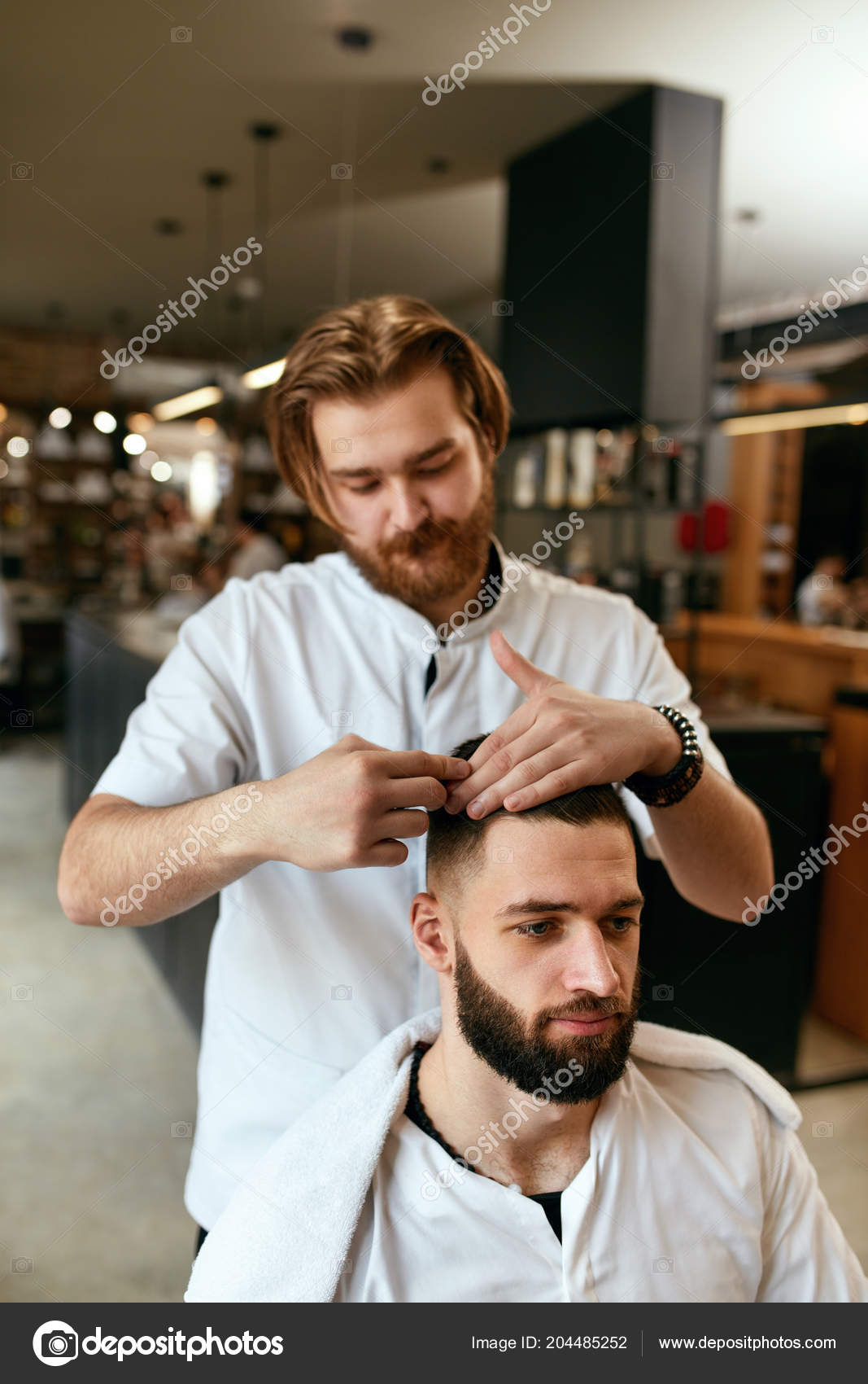 Men Hair Salon Man Barber Doing Hairstyle Barbershop Handsome Male
