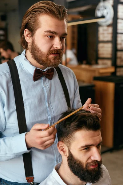 Men Hair Salon. Man Barber Doing Hairstyle In Barbershop. Handsome Male  Client And Hairdresser. High Resolution - Stock Image - Everypixel