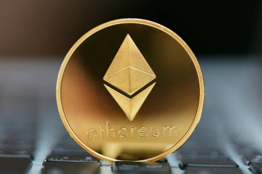 Cryptocurrency. Ethereum para bilgisayarda kapatın. Dijital para birimi simgesi. Yüksek çözünürlük