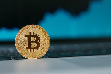 Sanal para birimi. Bitcoin Cryptocurrency para bilgisayar klavye üzerine kapatın. Yüksek çözünürlük