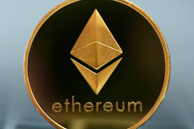 Ethereum sikke sanal para birimi kapatın. Altın Cryptocurrency para. Yüksek çözünürlük