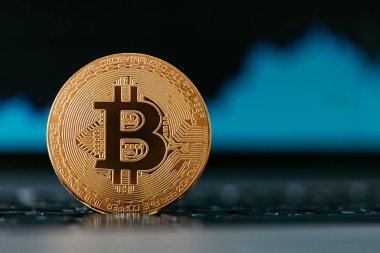 Sanal para birimi. Bitcoin Cryptocurrency para bilgisayar klavye üzerine kapatın. Yüksek çözünürlük