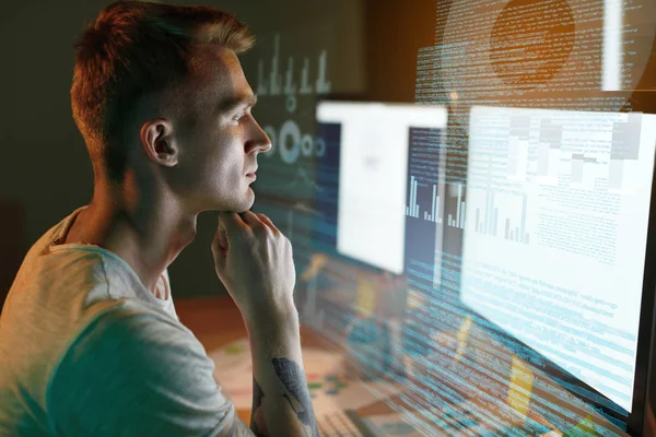 Programmer Coding Holographic Display Man Creating App Programming Software Computer — Stock Photo, Image