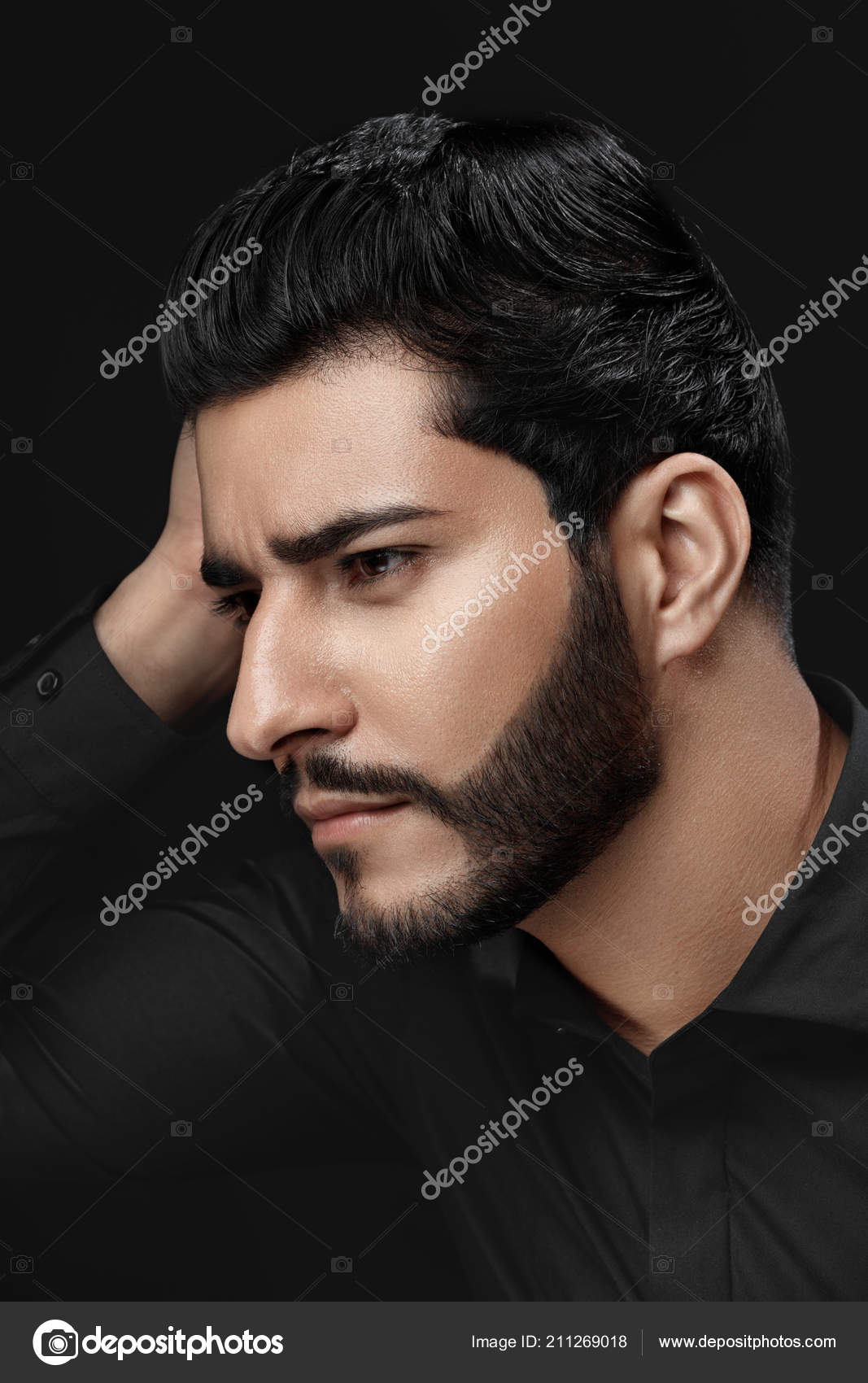 Men Hair Beauty. Handsome Male Model Touching Healthy Hair Stock Photo by  ©puhhha 211269018