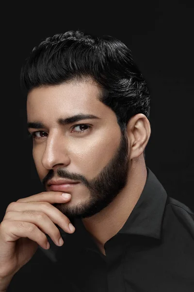 Men Haircut. Man With Hair Style, Beard And Beauty Face Portrait