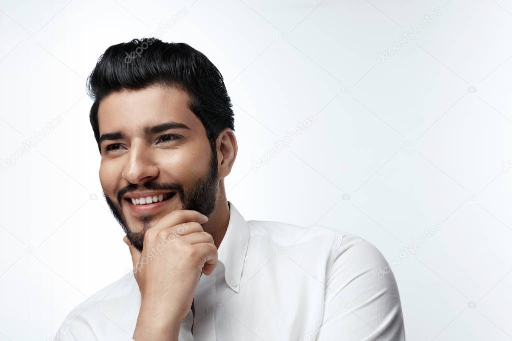 Fashion Portrait. Man With Hair Style, Beard And Beauty Face