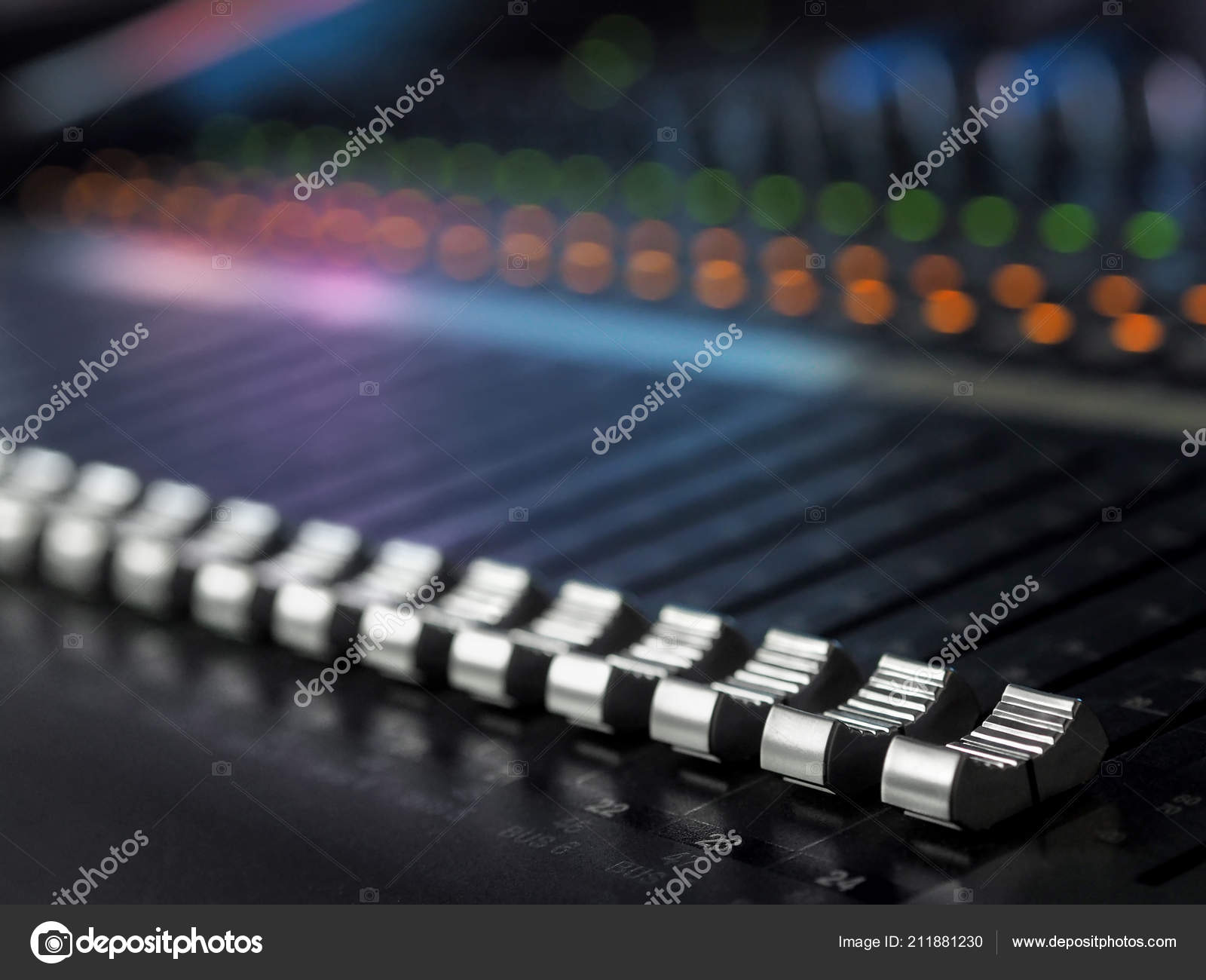 Sound Recording Studio Mixing Desk Closeup Mixer Control Panel