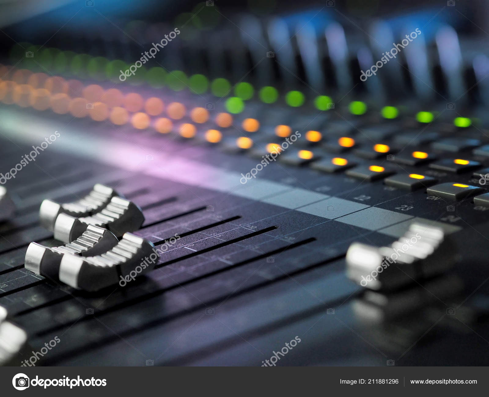 Sound Recording Studio Mixing Desk Closeup Mixer Control Panel