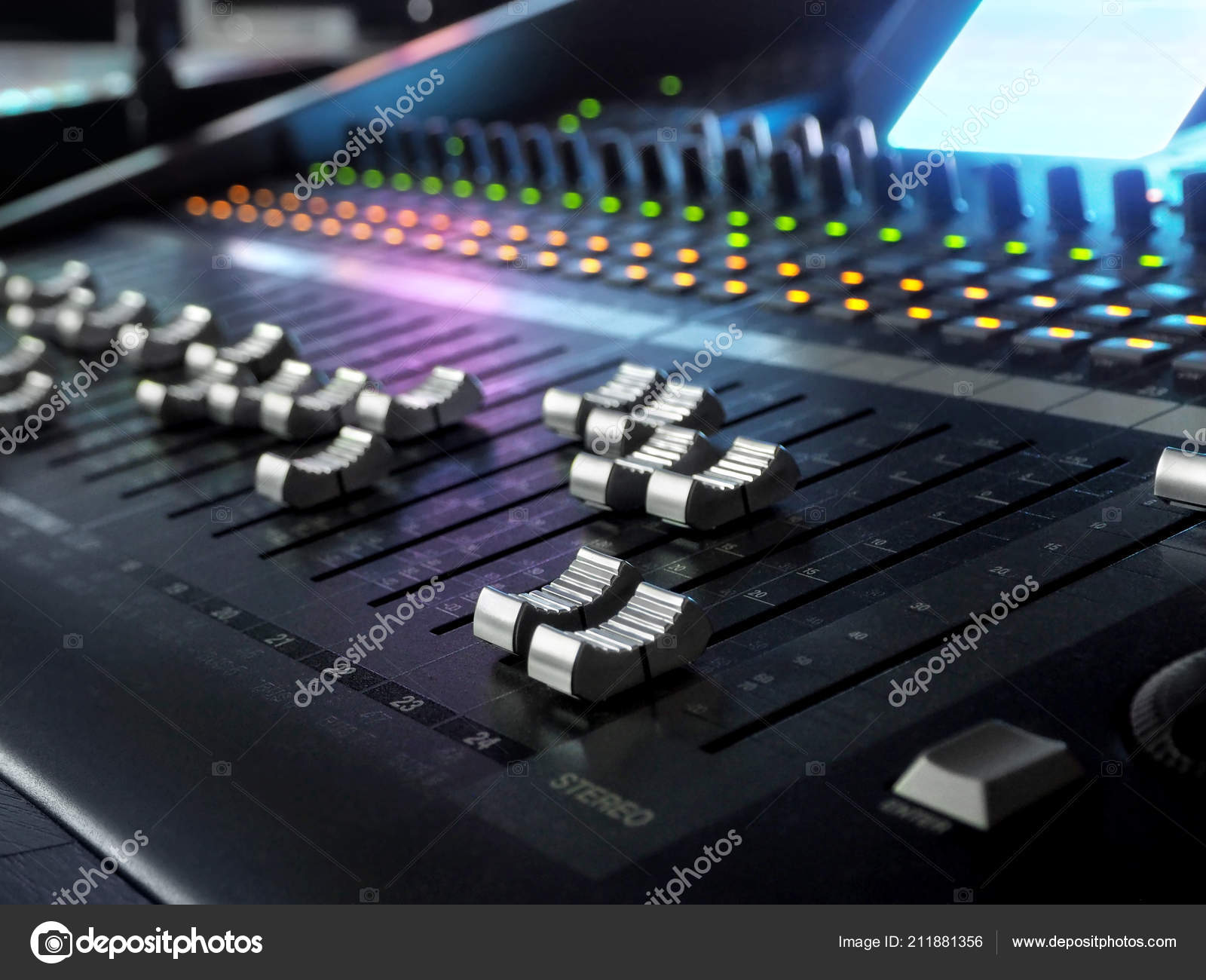 Sound Recording Studio Mixing Desk Closeup Mixer Control Panel