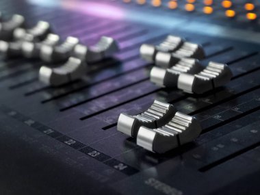 Sound Recording Studio Mixing Desk Closeup. Mixer Control Panel clipart