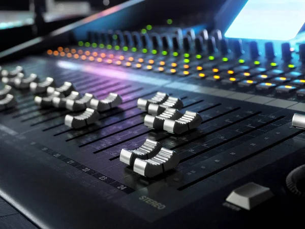 Ljud inspelning Studio blandande skrivbord närbild. Mixer Kontrollpanelen — Stockfoto