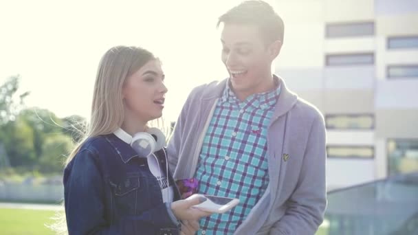 Young People Meeting Outdoors At Sunny Day — Stok Video