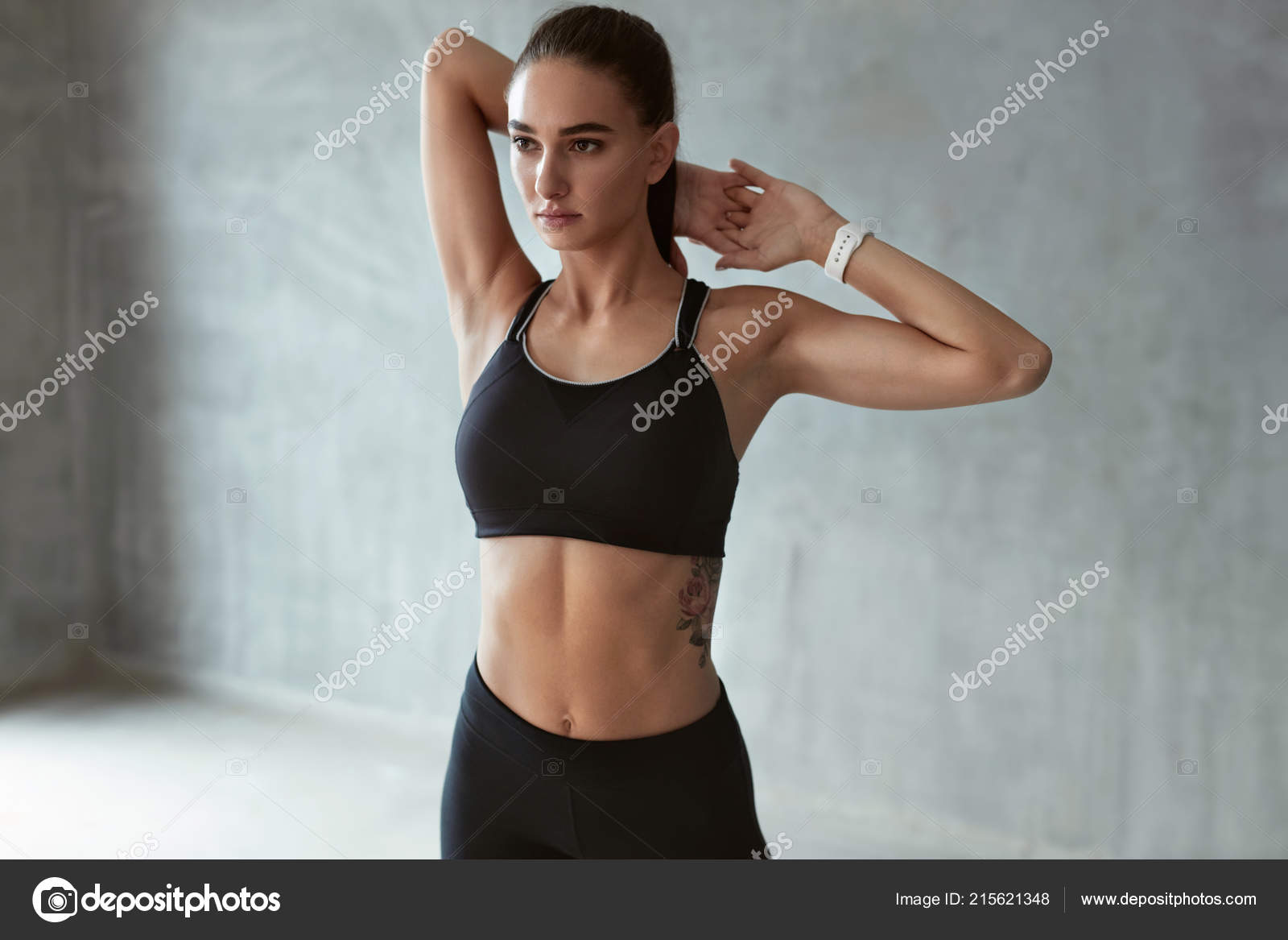 Woman in Black Sports Bra Arms Up Punch Stock Image - Image of exercise,  muscle: 47516327