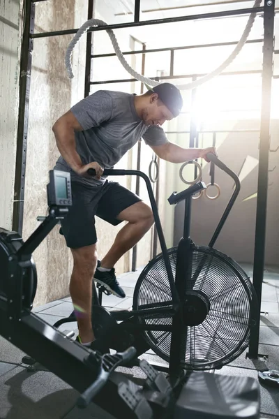 Cardio Workout. Sport  Man Training On Bicycle, Cycling Exercise — Stock Photo, Image