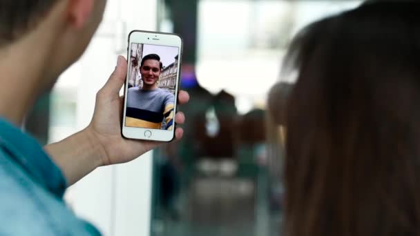 Video Call. Closeup Of Phone Screen With Video Chat — Stock Video