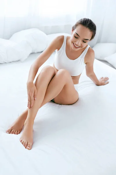 Woman Body Care. Girl With Soft Body Skin And Long Legs Stock