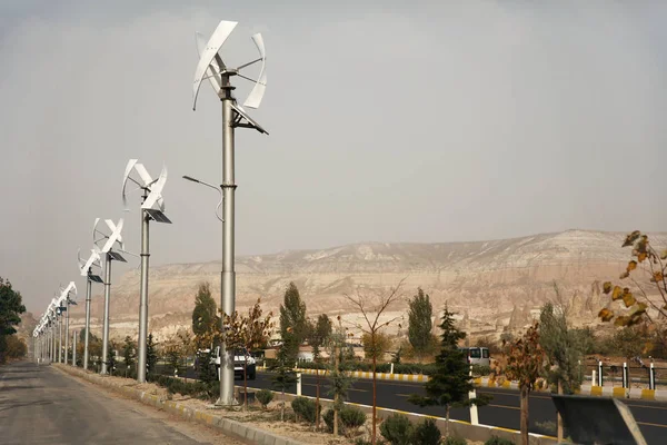 Air Energy Generators With Solar Panel On Street Lights — Stock Photo, Image