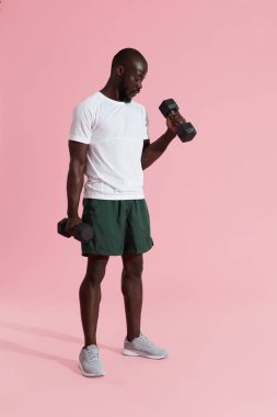 Egzersiz. Spor adam dumbbell pazı egzersiz eğitim yapıyor