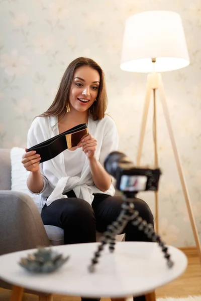 Fashion Blogger Filming Video On Camera At Home — Stok Foto