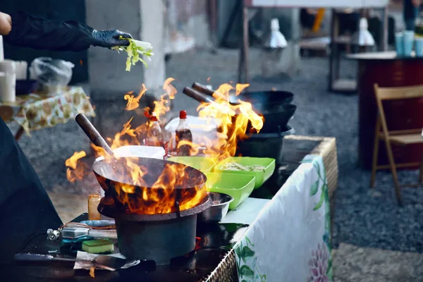 stock image Cooking Food On Fire On Street Festival