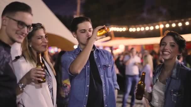 Friends Party. People Having Fun Together At Beer Festival — Stock Video