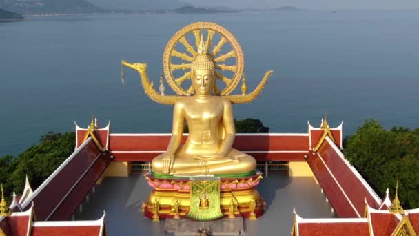 Thailands landmärke. Flygfoto av gyllene stora Buddha tempel — Stockvideo