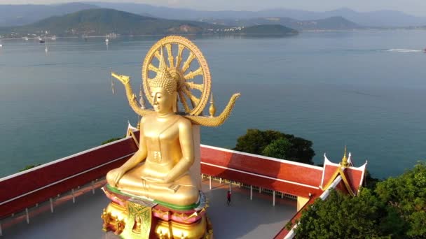 Στο ναό του Βούδα. Αεροφωτογραφία μεγάλο άγαλμα του Βούδα στην Ταϊλάνδη — Αρχείο Βίντεο