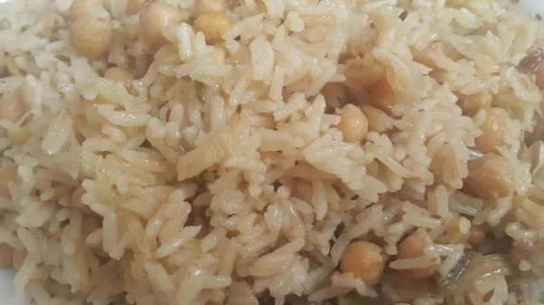 Arroz Basmati Pulao ou pulav com chana, ou arroz vegetal usando chana — Fotografia de Stock