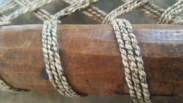 Dried jute thread or ropes interwoven for making traditional bed called charpai — Stock Photo, Image