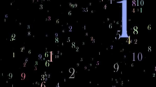Fliegende Buchstaben Oder Alphabete Aus Zahlen Oder Ziffern Auf Schwarzem — Stockvideo