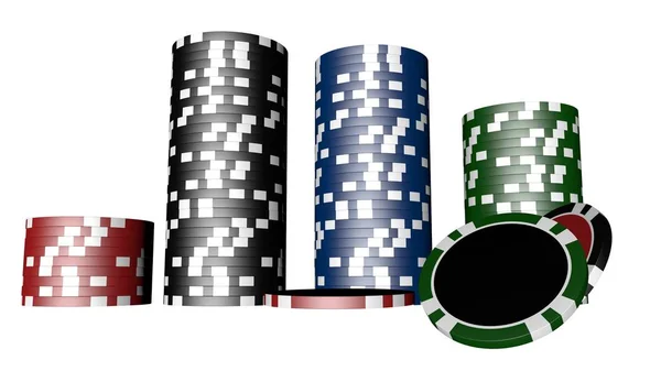 Set van poker chips van verschillende kleuren geïsoleerd op witte achtergrond. — Stockfoto