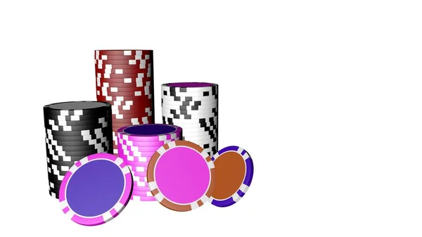 Set di fiches da poker di diversi colori isolati su sfondo bianco . — Foto Stock