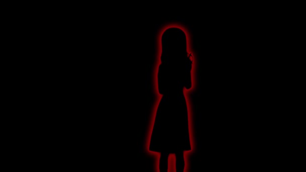 Dziewczyna czerwona świecąca sylwetka taniec na białym tle. Film Full HD z tancerką sylwetki na czarnym tle — Wideo stockowe