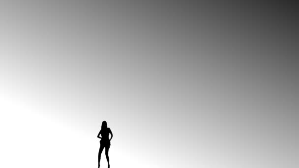 Ragazza silhouette danza su sfondo bianco. Video Full HD di ballerina di silhouette isolata su sfondo bianco — Video Stock