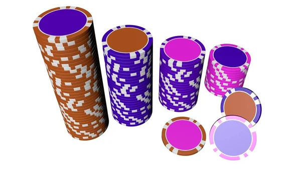 Набор фишек для покера разных цветов на белом фоне . — стоковое фото