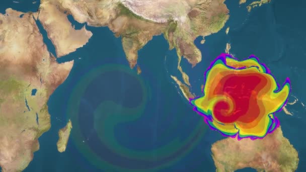Τυφώνας Ανεμοθύελλα Πρόβλεψη Κινουμένων Σχεδίων Στον Παγκόσμιο Χάρτη Όπως Φαίνεται — Αρχείο Βίντεο