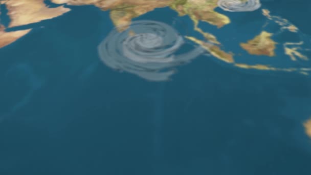 Animación Previsión Huracanes Tormentas Viento Mapa Del Mundo Como Radar — Vídeos de Stock