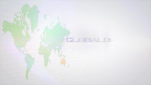 白または灰色の背景をオフに世界地図を持つグローバリゼーションテキストアニメーション 世界の未来のグローバル化の概念 — ストック動画