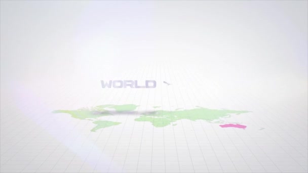 白または灰色の背景の上に世界地図を持つワールドツアーテキストアニメーション ワールドツアーのコンセプト — ストック動画