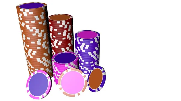 Zestaw pokerowych żetonów o różnych kolorach wyizolowanych na białym tle. — Zdjęcie stockowe