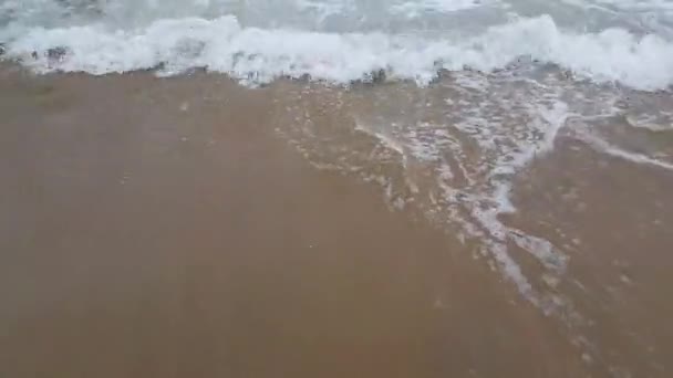 Vagues Océaniques Déplaçant Avant Arrière Sur Rivage Sablonneux Vue Plage — Video