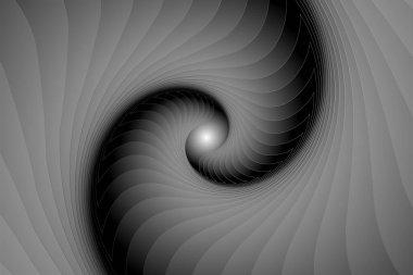 Siyah beyaz spiral yapbozun sonsuz geometrifraktal arka planı